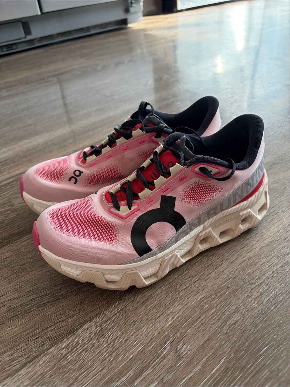 On Running Women's Cloudmonster Hyper Pink and Black Athletic Running Shoes